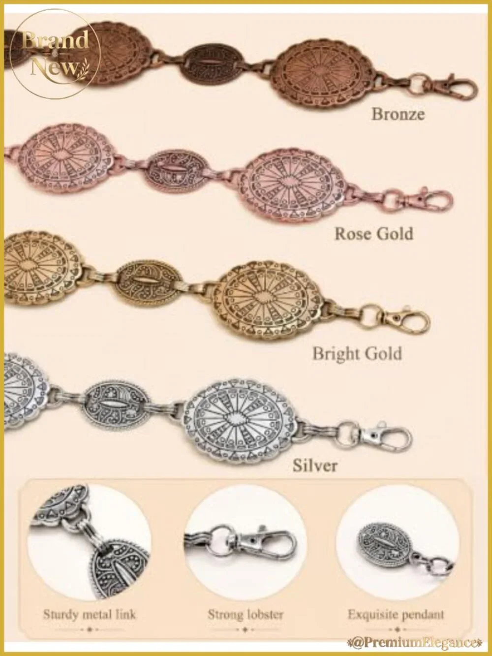 Metal Concho Chain Belt Western Cowgirl Country Concert Accessory